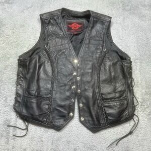 Alpha Cycle Gear Vest Women's 2XL Black Leather‎ Motorcycle Biker Fringe